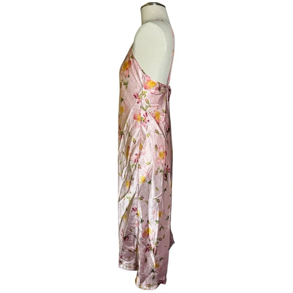 Cruz Pink Floral Satin Nightgown Slip Vintage Dress - Picture 2 of 9